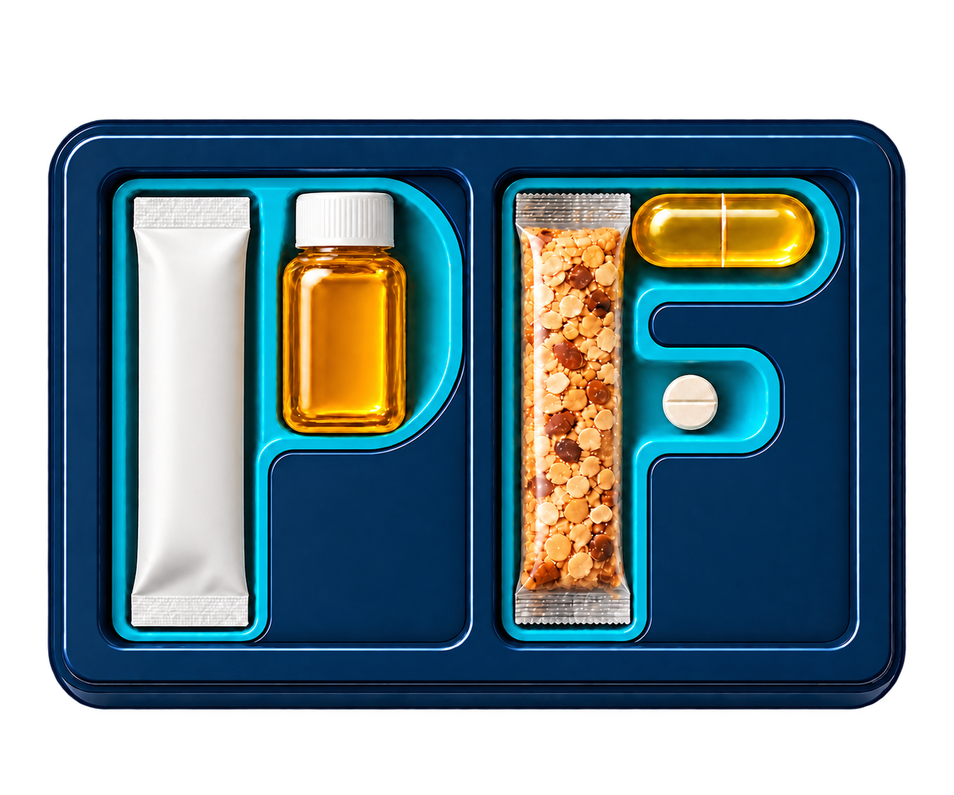Pharmatica Forumi PF-logo, mis on moodustatud toodetest ja pakenditest.